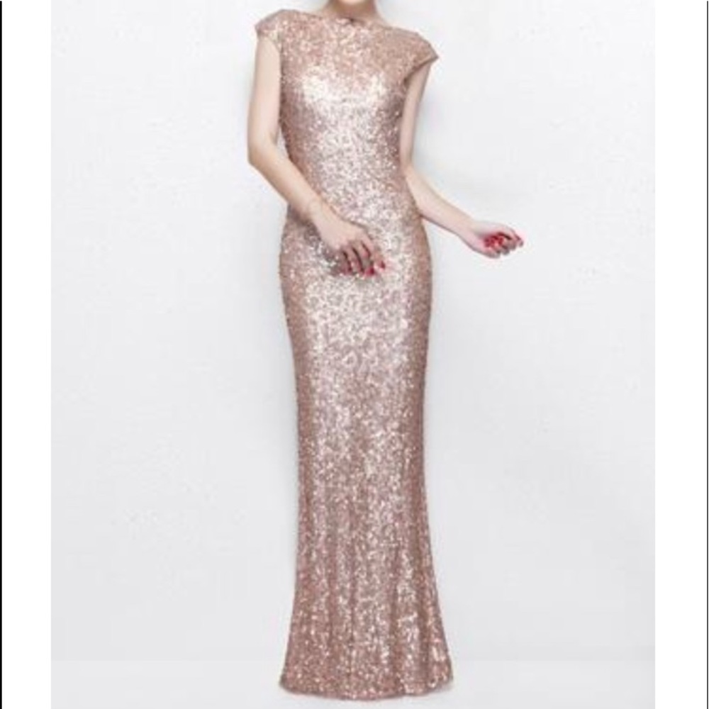 Primavera Couture Long Sequin High Neck Backless Evening Formal Dress